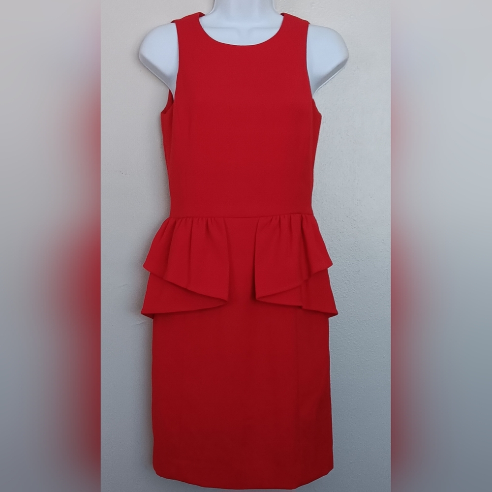 Michaels Kors Red Peplum Cut Ruffle Cocktail Mini Dress Back Zipper Sz 0 NWT